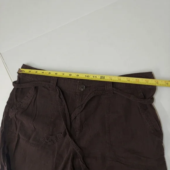 St Johns Bay Capris Linen Blend Capris Womens 14 Brown Drawstring Shorts - Picture 6 of 11